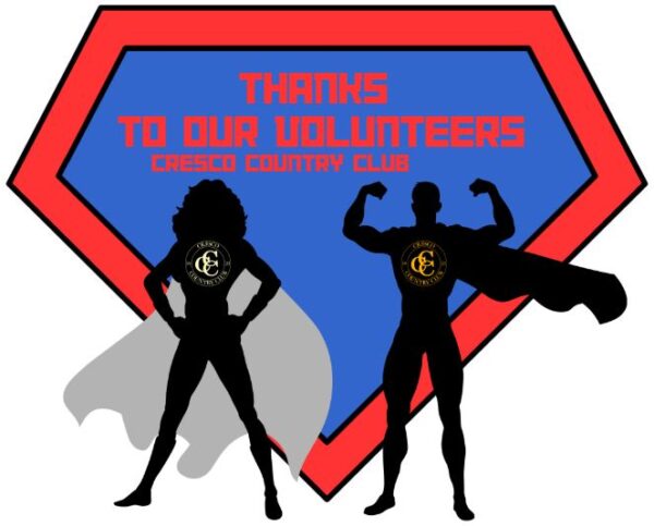 Superheroes wearing Cresco Country Club logo